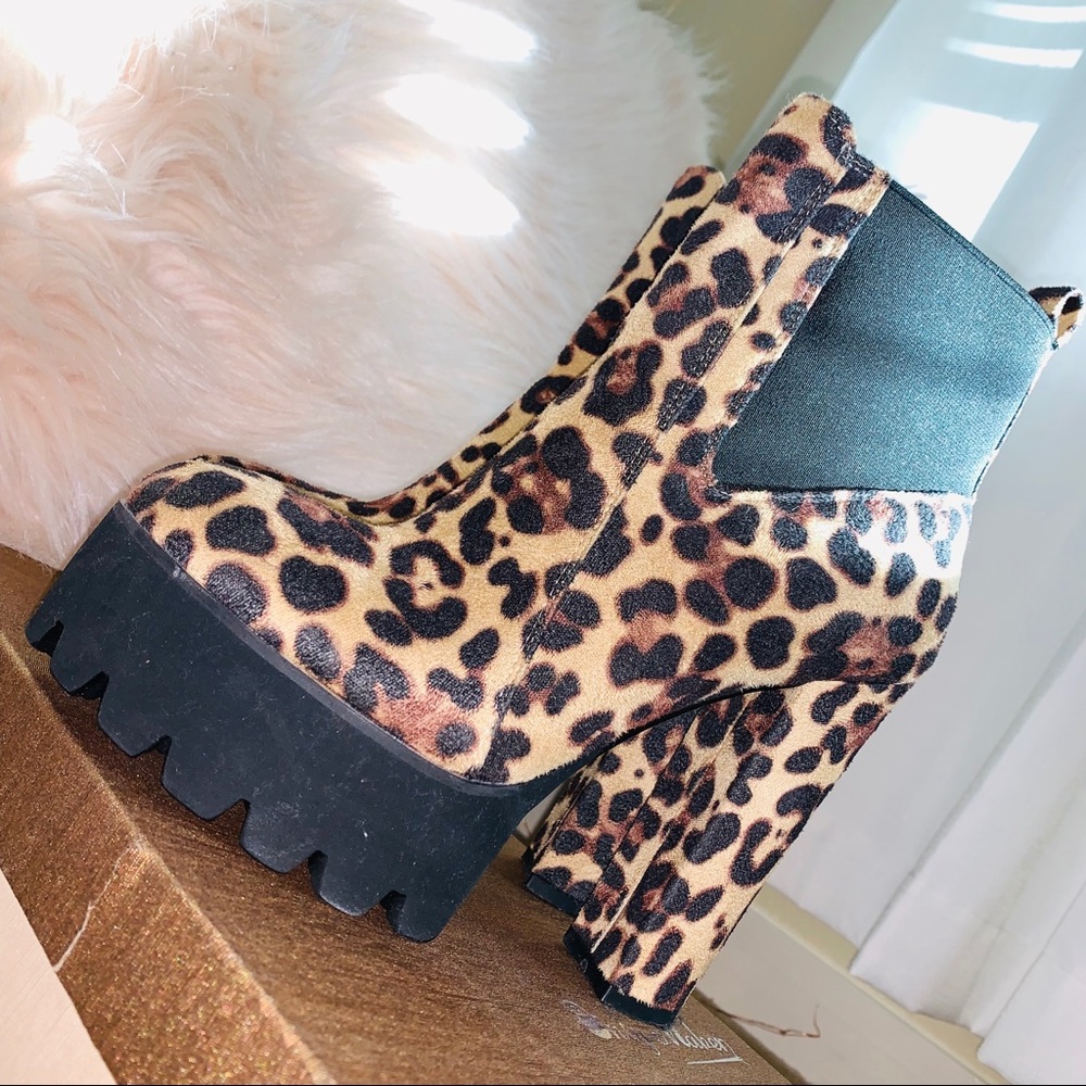 Leopard chunky platform high heel booties